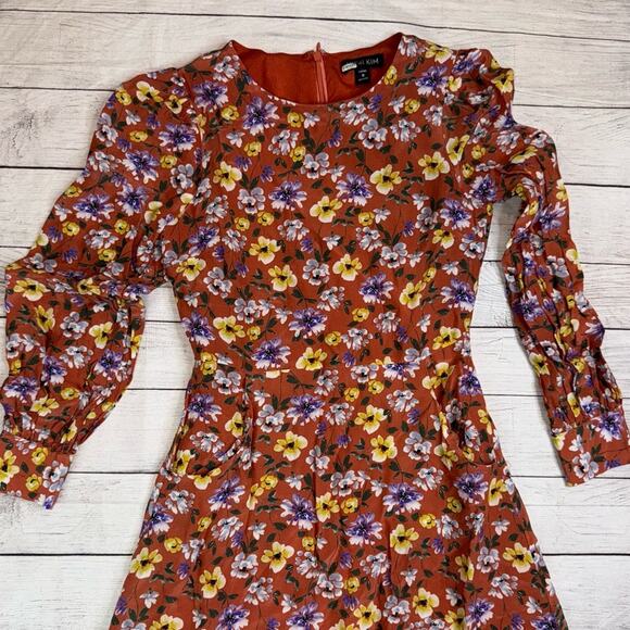 YUMI KIM Love Me Tender Midi Dress Rust Floral Long Sleeves Small Petite SP - Picture 5 of 10